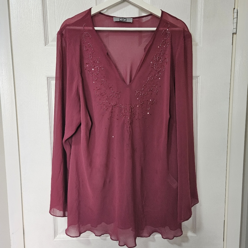 Magenta burgundy sheer blouse